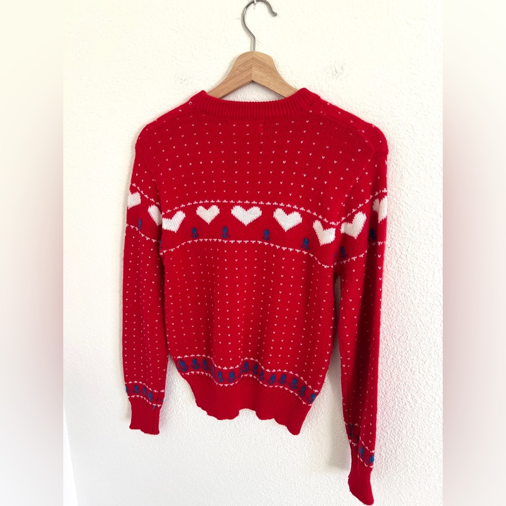VINTAGE red sweetheart ski sweater / size S-M - Picture 5 of 6